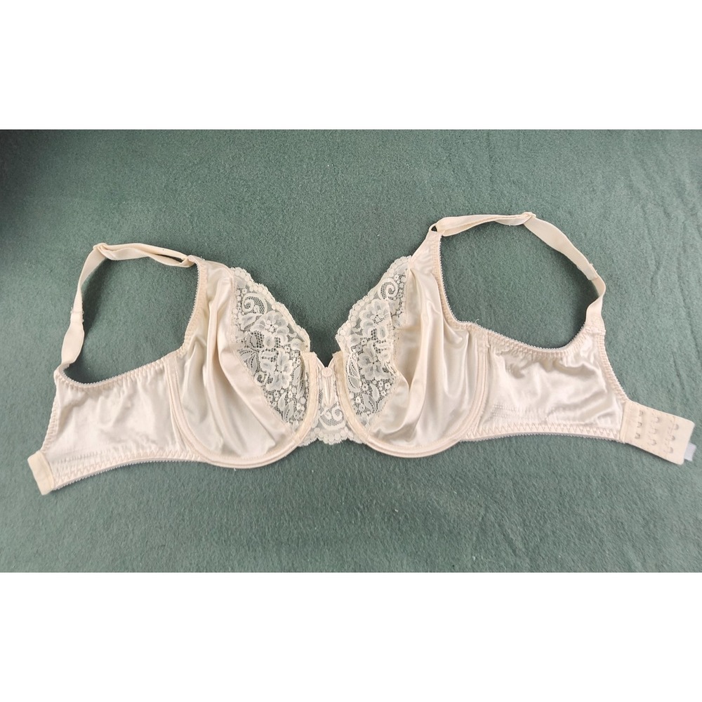 Vintage Bali Bra Womens 34D Ivory Lace Satin Underwire Full Coverage Lingerie
